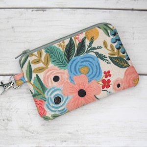 Rifle Paper Co Wildwood Garden Party blue Canvas keychain wallet, mini wallet, zipper pouch, coin purse, ID holder