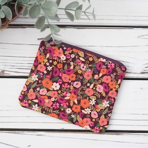 Monedero pequeño con cremallera, minicartera, monedero con diseño floral otoñal en color burdeos