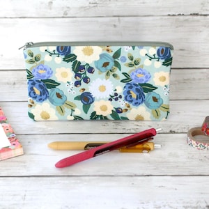 Rifle Paper Co. Vintage Garden Mint Metallic  Large Zipper Pouch, Pencil Pouch, cosmetic bag
