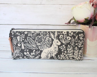 Rifle Paper Co. Wildwood fable gray CANVAS Pencil Case, Boxed Bottom Pencil Pouch