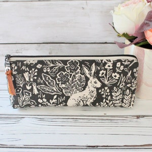 Rifle Paper Co. Wildwood fable gray CANVAS Pencil Case, Boxed Bottom Pencil Pouch