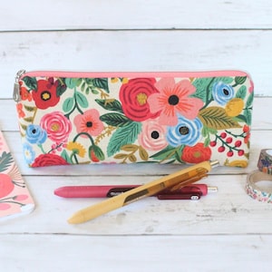 Rifle Paper Co. Wildwood Garden Party Pink CANVAS Pencil Case, Boxed Bottom Pencil Pouch