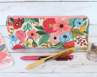 Rifle Paper Co. Wildwood Garden Party Pink CANVAS Pencil Case, Boxed Bottom Pencil Pouch