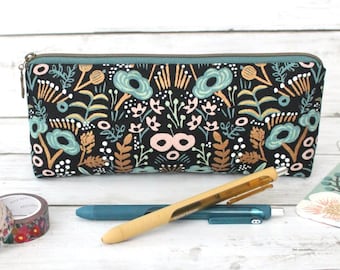 Rifle Paper Co, Bon Voyage Wildwood in Metallic CANVAS Zipper Pouch, Pencil Pouch, Cosmetic Bag