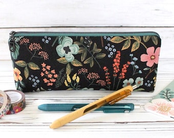 Rifle Paper Co. Amalfi Herb Garden Midnight CANVAS Pencil Case, Boxed Bottom Pencil Pouch