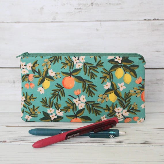 Rifle Paper Co, Primavera Citrus Floral Teal, Large Zipper Pouch