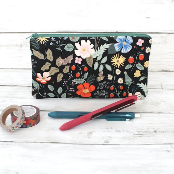 Rifle Paper Co, Strawberry Fields Black, Pencil Pouch, Pencil Case,  Cosmetic Bag 