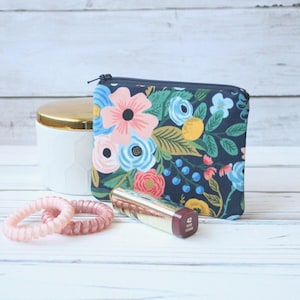 Rifle Paper Co Wildwood Garden Party Navy Small Zipper Pouch, Mini Wallet, Coin Purse