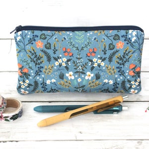 Rifle Paper Co, Bon Voyage Wildwood in Blue Metallic, Large Zipper Pouch, Pencil Pouch, Cosmetic Bag
