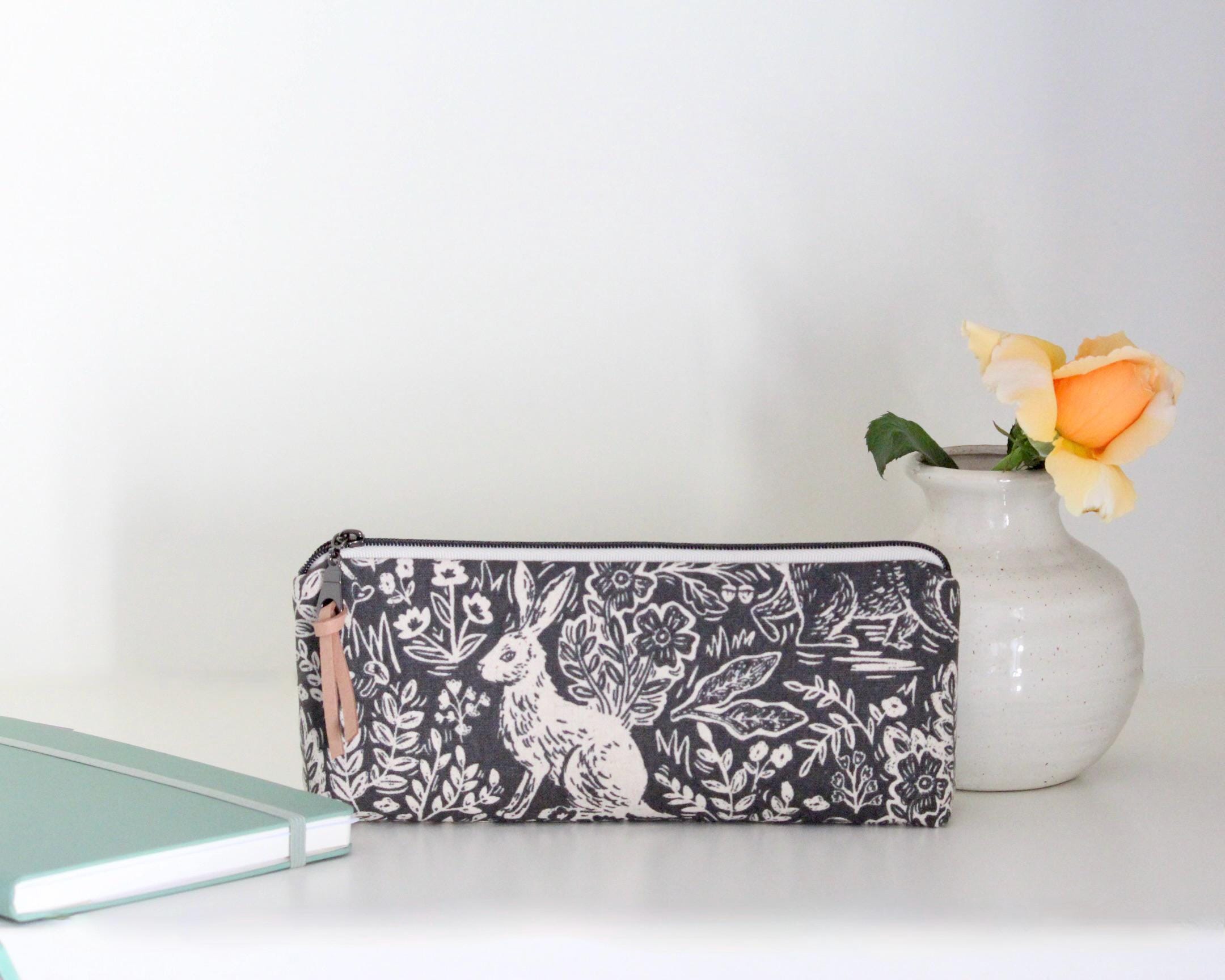 Rifle Paper Co. Wildwood fable gray CANVAS Pencil Case, Boxed Bottom Pencil Pouch