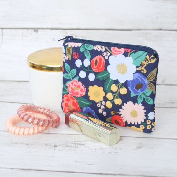 Rifle Paper Co., Vintage Garden Blue Metallic, Zipper Pouch, Coin Purse, Mini Wallet