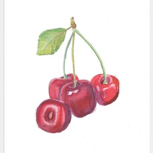 Kirschen Original Aquarell, Küche Aquarell, Kirsche handgefertigt Kunstwerk