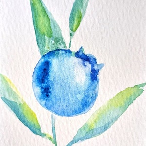 Blaubeeren ACEO, Aquarell ACEO, kleines Kunstwerk 2,5"x3,5", handgemalt, Kunst-Geschenkidee, kleines Aquarell-Kunstwerk, Kartensammlung