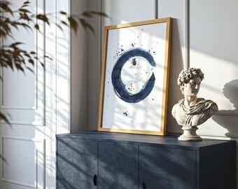 indigo Abstract Print, Modern Minimalist Watercolour Painting, Printable Wall Art, Digital Download, Scandinavian Poster, blue and White Art