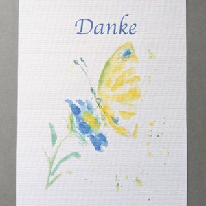Postkarte "Danke" | Danksagungskarte, Grußkarte für einen Freund, Karte der Dankbarkeit, Karte mit einem Schmetterling, Karte mit einer Blume
