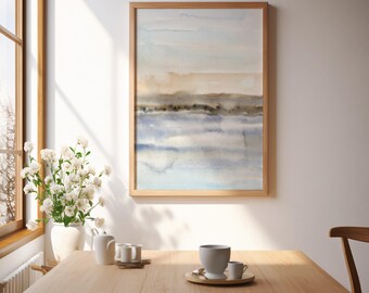 Watercolour Sunset, Beach Landscape Wall Art, Abstract instant Download, Ocean Sunrise, coastal beach art, Minimal Abstract Landscape