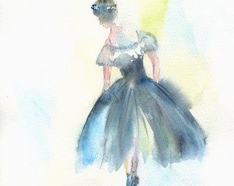 Ballerina pittura arte della parete, dipinta a mano, balletto danza acquerello arte, arte ballerina, arredamento asilo nido ballerina, camera da letto a tema danza