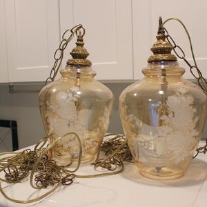 Swag Lamp Mid Century Modern Hanging Light Chain Glass  MCM, Set of two