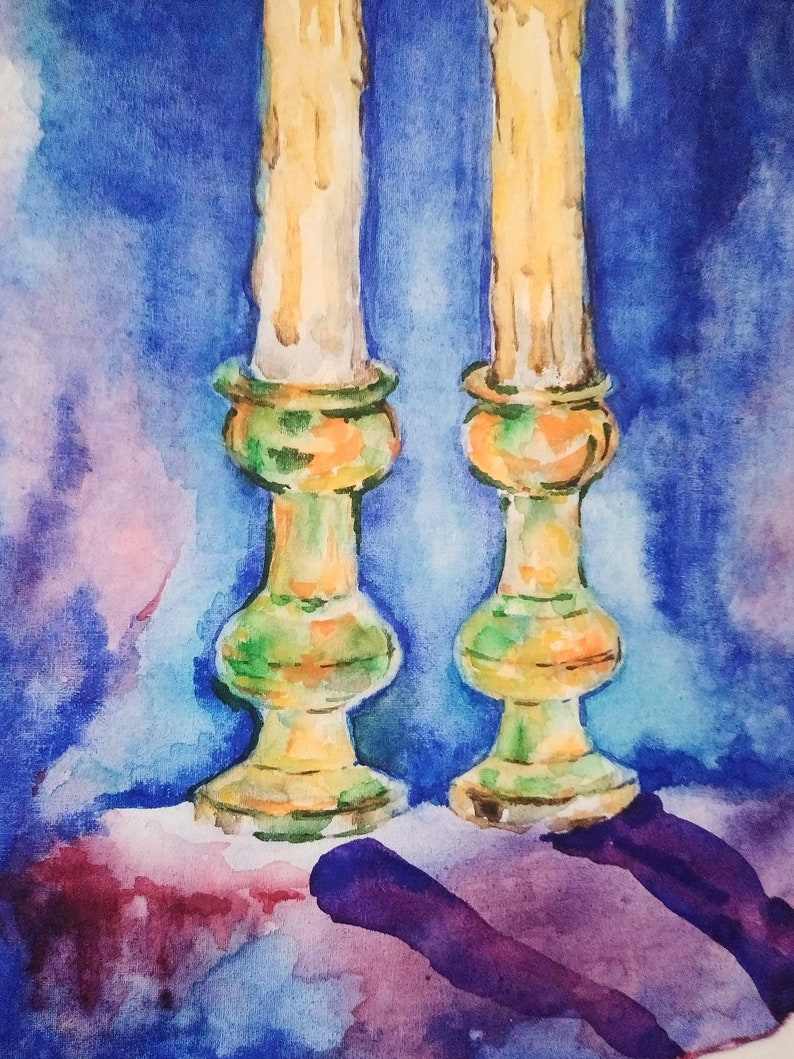 Shabbat Candles watercolor painting on special watercolor Etsy