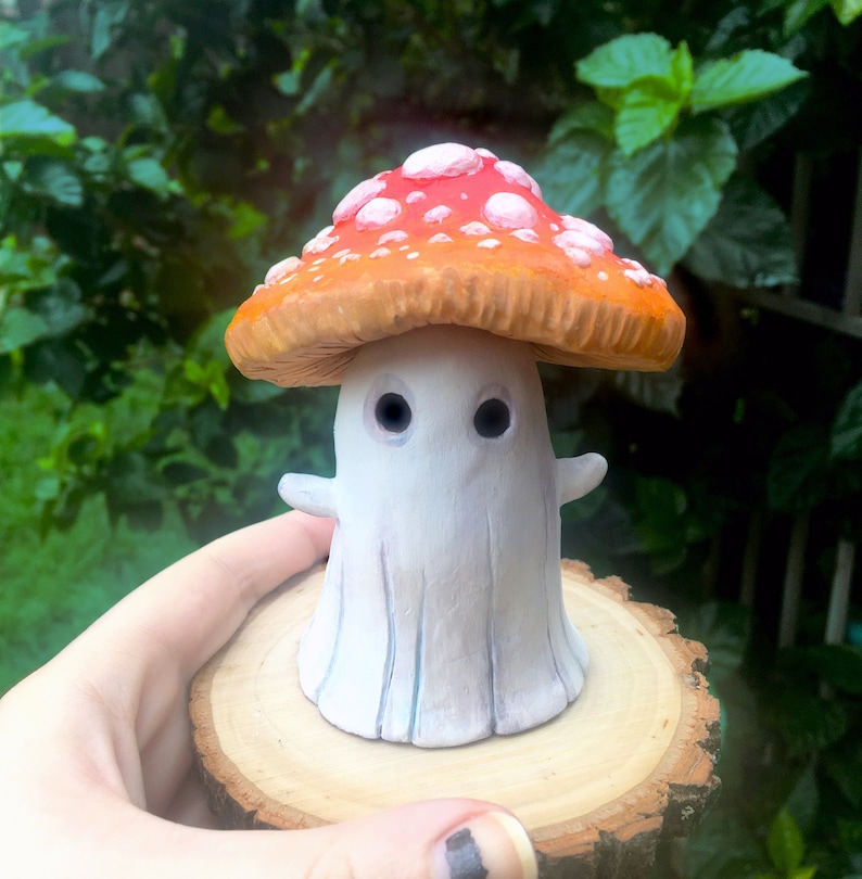 Large Boo Shroom Ghost Mushroom Figurine Sculpture Hand Painted MADE-TO-ORDER Fly Agaric