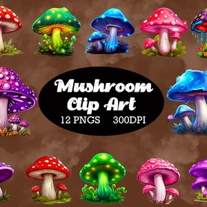 Magic Mushrooms Clip Art, Mystical Mushrooms clipart Bundle, Psychedelic Magic Mushroom, png, colorful mushrooms