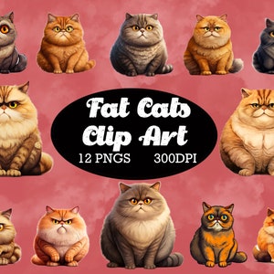 Adorable Fat Cat Clipart, Kitty icons, Cat Cartoons, Cute Fat Cat Clip Art, Cartoon Fat Cat Character. Transparent PNG, PNG file, Cats