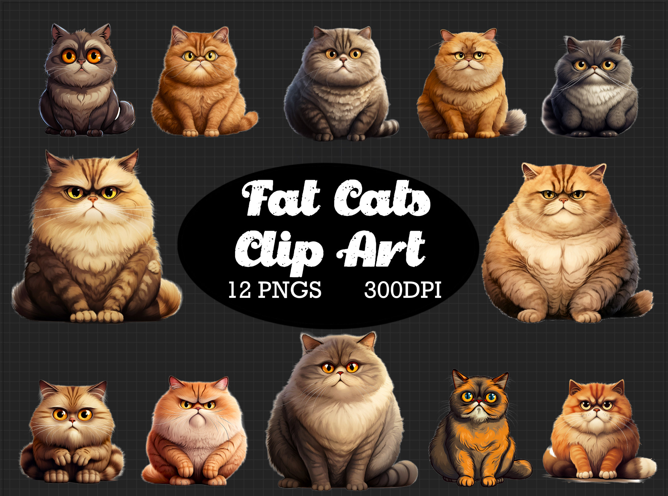 Adorable Fat Cat Clipart, Kitty Icons, Cat Cartoons, Cute Fat Cat Clip ...