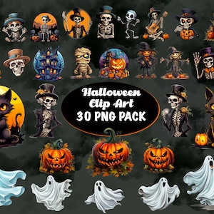 Cute Halloween Bundle, Spooky Halloween png, Halloween Sublimation Designs, Ghosts, Pumpkins png, Skeleton png, haunted house, 30 pack png