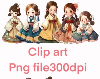 Korean Girl Hanbok Watercolor Clipart, PNG File (Digital Download)