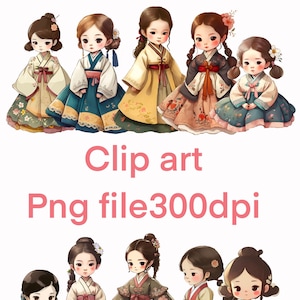 Korean girl Hanbok designs clip art, watercolor digital clip art, Korean traditional dress ,cute hanbok clip art ,instant download, png file