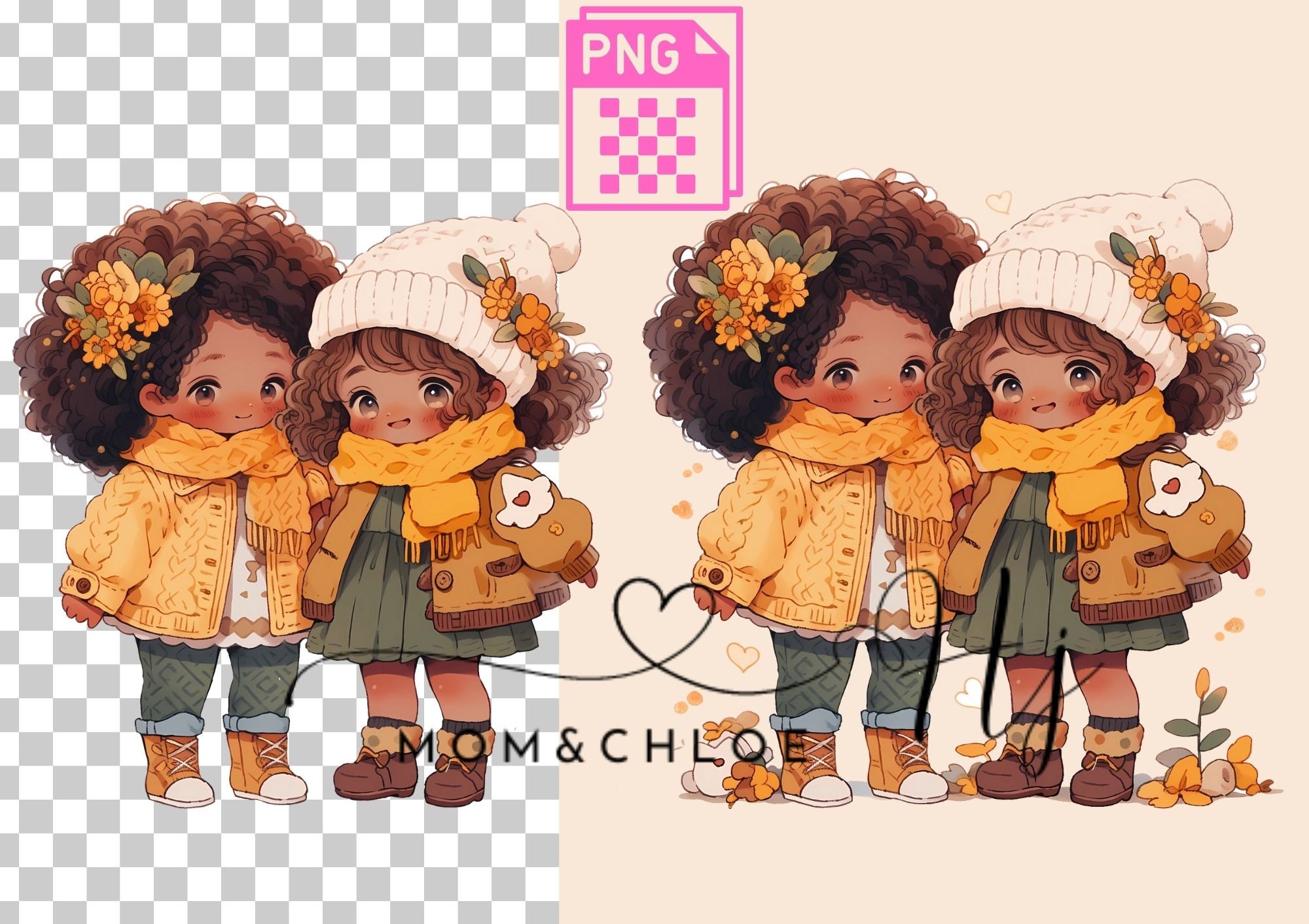 Cute Little Girl Best Friends Fall and Winter Fashion Clipart PNG ...