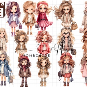 15Clipart de niña PNG, arte digital de ilustración de moda de niña, imágenes prediseñadas para niños, imágenes prediseñadas de moda, imágenes prediseñadas lindas para niñas, bricolaje, descarga instantánea