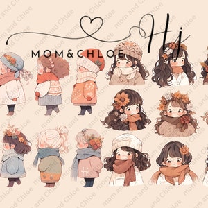 17 niedliche kleine Mädchen Clipart PNG, Mädchen Illustration digitale Kunst, Kinder Clipart, Aufkleber DIY Clipart, Mädchen niedliche Clipart, sofortiger Download