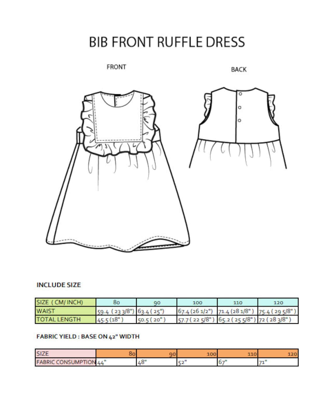 Girl Front Bib Ruffle Dress PDF Sewing Patten, Girls Dress Sewing ...