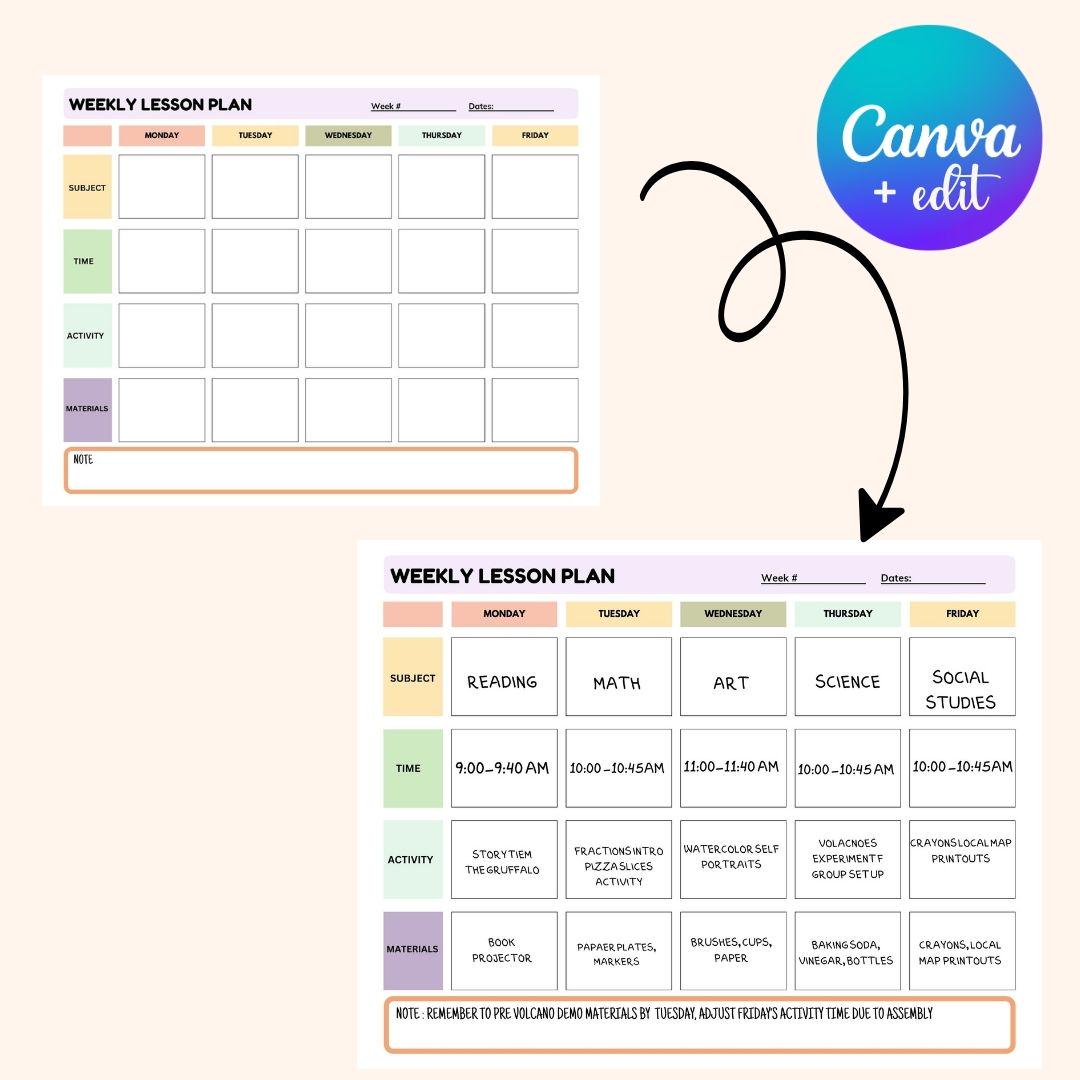 4 Editable Weekly + Daily Teacher Lesson Plan Bundle | Canva Template ...