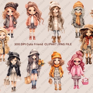 14Kleines Mädchen Clipart PNG, Mädchen Mode Illustration digitale Kunst, Kinder Clipart, Mode Clipart, Mädchen niedlich Clipart, DIY, sofortiger download
