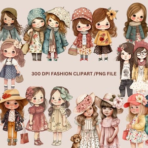 Kleines Mädchen Beste Freunde Clipart PNG, Schwestern Clipart, Kinder ClipArt, Mode Illustration digitale Kunst, sofortiger Download, kommerzielle kostenlos