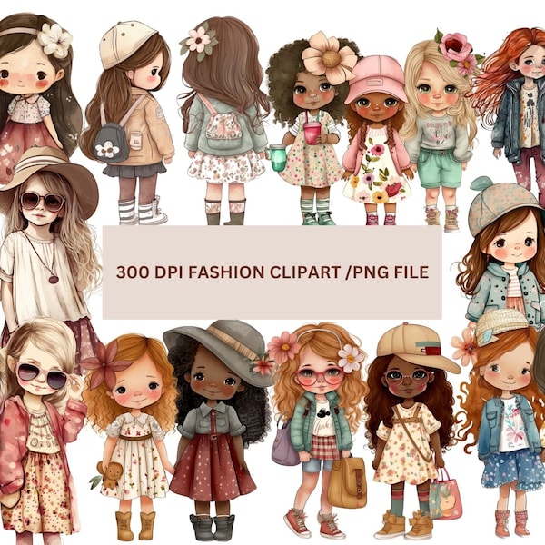 15little Girl Clipart PNG, Girl Fashion Illustration Digital Art, Kids ...