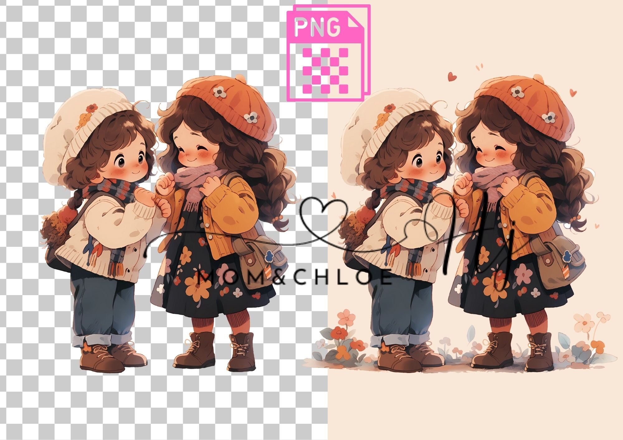 Cute Little Girl Best Friends Fall and Winter Fashion Clipart PNG ...