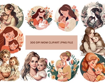Muttertag Clipart, Mutter-Tochter-Clipart, kommerzielle Nutzung, digitale Clipart PNG, sofortiger digitaler Download, Mutter Clipart
