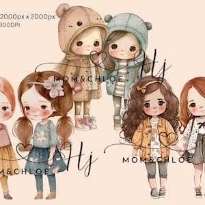 Kleines Mädchen, beste Freunde, Clipart PNG, Schwestern Clipart, Kinder Clip Art, kleine Mädchen Mode-Illustration digitale Kunst, sofort-Download,