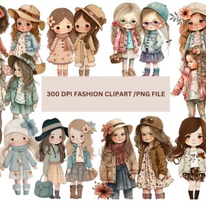 Kleines Mädchen Beste Freunde Clipart PNG, Schwestern Clipart, Familie Clipart, kleine Mädchen Mode Illustration digitale Kunst, sofortiger Download,