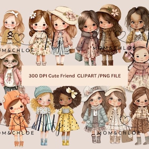 Kleines Mädchen Beste Freunde Clipart PNG, Schwestern Clipart, Kinder Clip Art, kleine Mädchen Mode Illustration digitale Kunst, sofortiger Download,