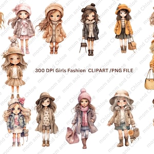 15Kleine Mädchen Clipart PNG, Mädchen Mode Illustration digitale Kunst, Kinder Clipart, Mode Clipart, Mädchen niedlich Clipart, DIY, sofortiger download