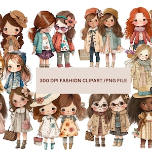 Kleines Mädchen Beste Freunde Clipart PNG, Schwestern Clipart, Familie Clipart, kleine Mädchen Mode Illustration digitale Kunst, sofortiger Download,