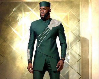 Sammy African men suit, African men fashion, bespoke suit for men, African groom&#39;s suit, African men wedding suit