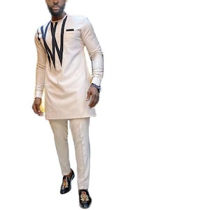 Sammy 2 pieces Men Outfit, Dashiki, Long Sleeve Shirt and Trouser, African Suit For Men Set, Wedding suit, Groom suit, Groomsmen outfit