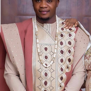 Damilare African Agbada, 3-Piece Cotton Wedding Suit