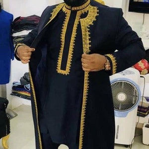 Top African men clothing/Wedding suit/Groom suit/ Prom dress/Groom men outfit/3pcs men caftan/Gift for him