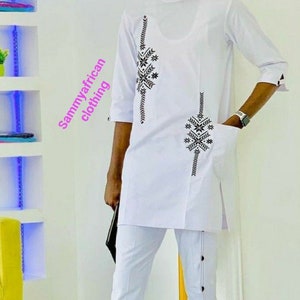 Item Z401_Sammy African men 2piece embroidered caftan|Men&#39;s shirt and pants| Groomsmen dress |men wedding suit| African men&#39;s clothing| pivo